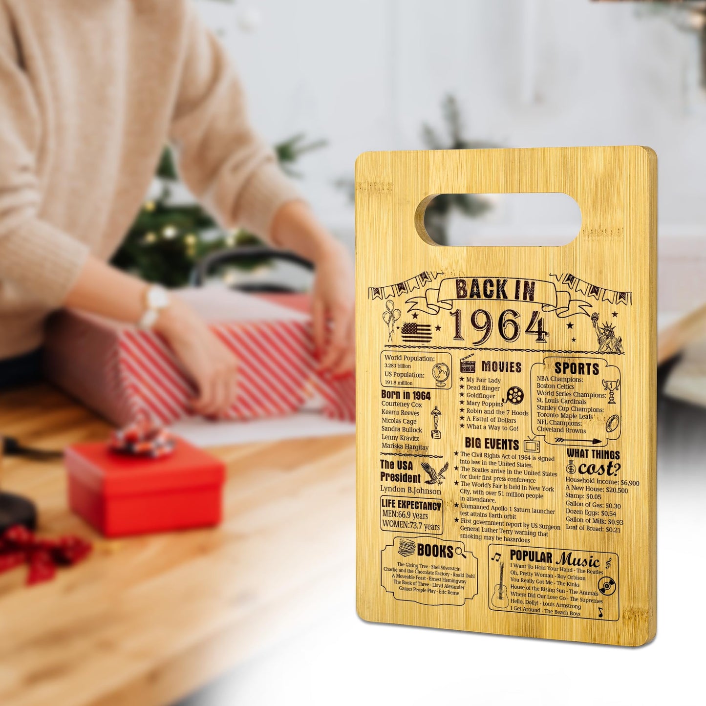 61th Birthday Gifts For Women or Men, Back In 1964 Cutting Board 61th Birthday Decorations, 61Year Old Anniversary Birthday Gifts