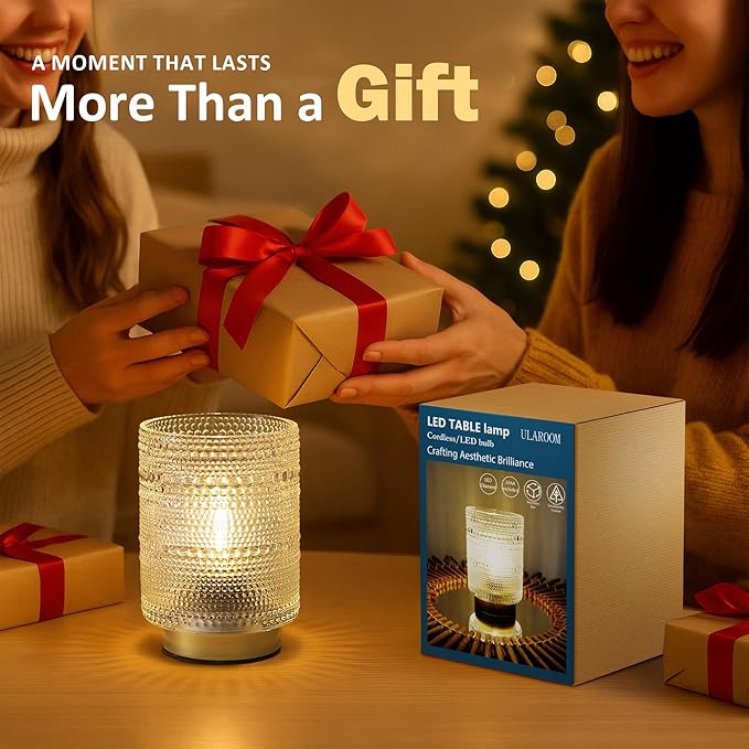 Small Battery operated Lamp with Timer for Bedside/Coffee Table/Book shelf Decor,Cordless Aesthetic Lamps with Warm Moody Lighting for Home Decor/Dorm/Entryway/Cubicle/Bathroom/ Patio Decor(Clear)