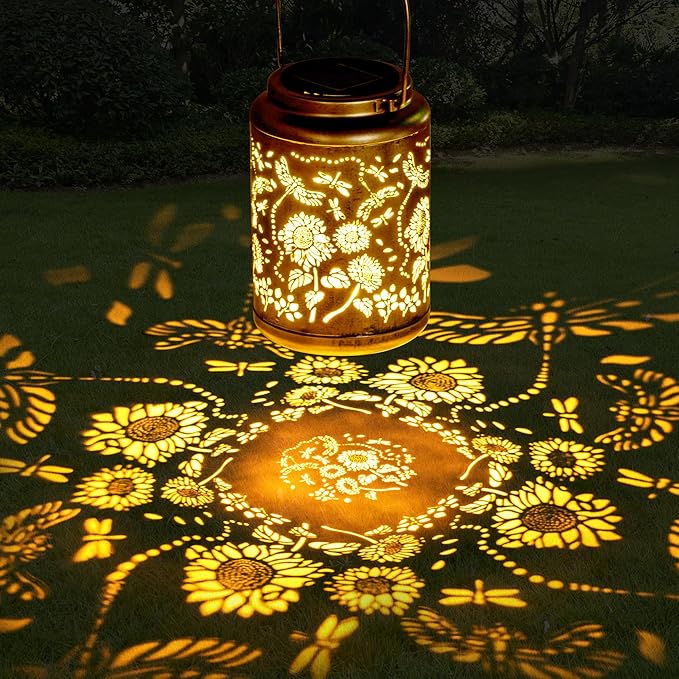 Birthday Gifts for Women Dragonfly Solar Lanterns Outdoor Waterproof, Hanging Metal Solar Lights Outdoor Decor for Party/Patio/Yard/Garden/Indoor