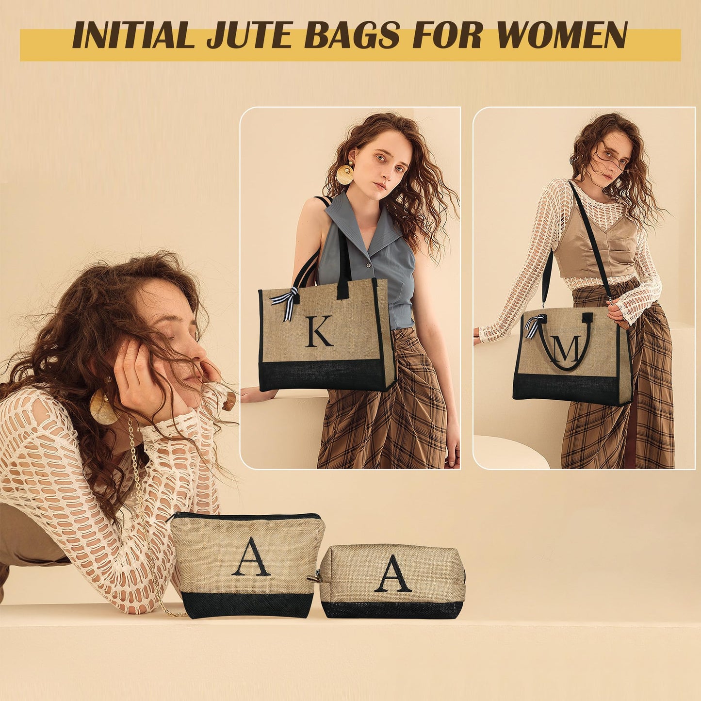 YOOLIFE Birthday Gifts for Mom, Thank You Gift for Women Monogram Letter Beach Bags for Women Personalized 21st 30th 40th 50th 60th Birthday Gifts for Her Female Mom Gift Basket Letter C