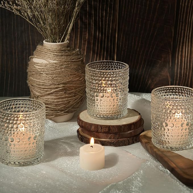 12pcs Large Votive Candle Holder, 2.7 * 3.5in Clear Glass Tea Light Candle Holders Bulk for DIY Wax Wedding Table Decor & Christmas Thanksgiving