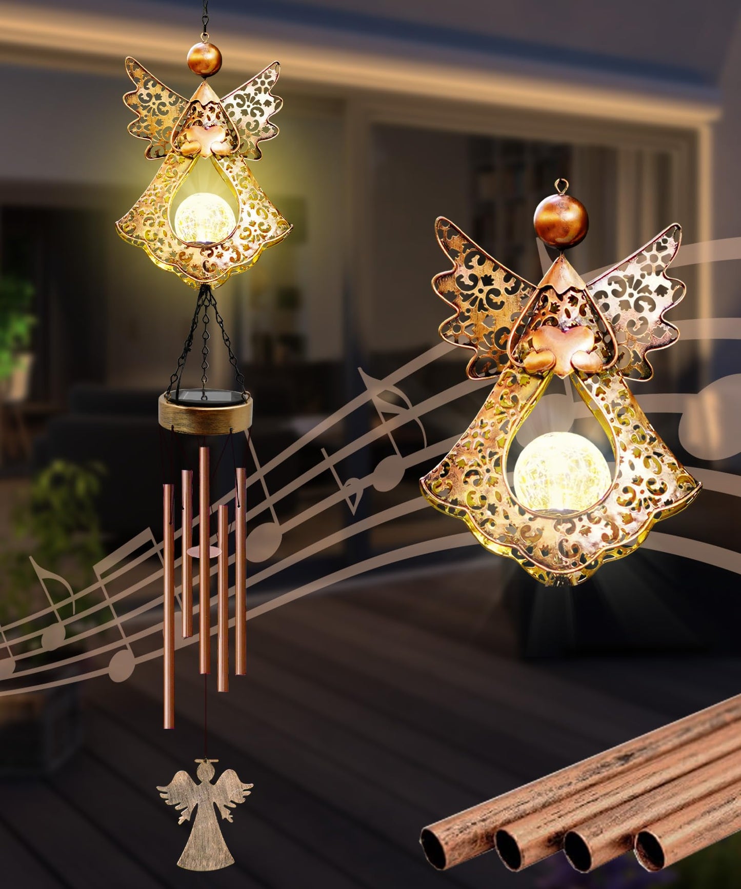Supdeco Solar Wind Chimes Outdoor Indoor Decor: Birthday Gifts for Mom Grandma - Outside Lights for Garden Yard Patio Porch (Angel)