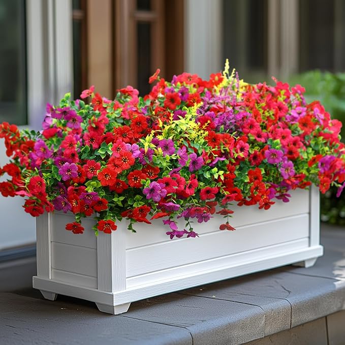 SHareconn 24 Bundles Artificial Flowers for Outdoors Decoration, Faux Plants Fake Silk Colorful Daisy Eucalyptus Lavender, UV Resistant for Outside Planters Home Porch Patio Indoor Spring,Mix 3 Colors
