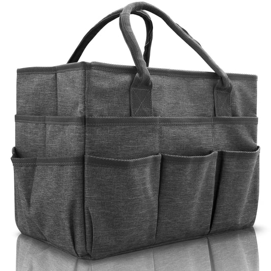 Cupohus Art Organizer Craft Storage Tote Bag with Pockets and Handles, Oxford Fabric Carrying Caddy for Teacher, Officer, Artist, Students, Traveler, and More –Grey