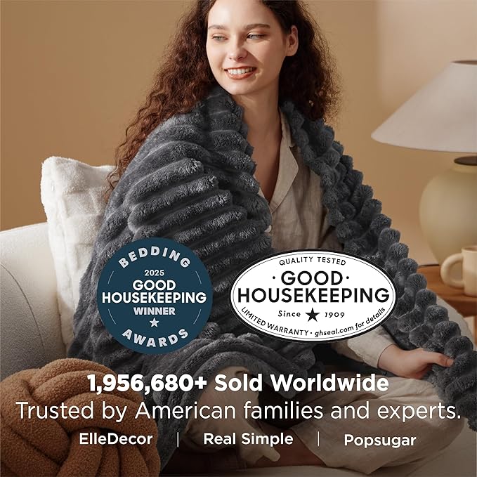 Bedsure GentleSoft Grey Fleece Queen Blanket for Couch - Cozy Soft Blankets for Women, Cute Small Throws for Girls, 90x90 Inches