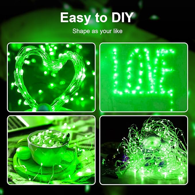 ZGWJ Fairy Lights Battery Operated, 12 Pack Green Twinkle String Lights 20 LED 7FT Mason Jar Lights Waterproof for Bedroom, Easter Decor, Halloween, Christmas, Party Indoor and Outdoor Decoration