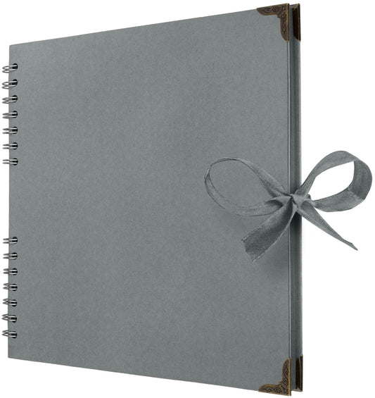 Bstorify Square Scrapbook Photo Albums 60 Pages (21 x 21 Cm) Grey Thick Paper, Hardcover, Metal Corners, Ribbon Closure - Ideal for Your Scrapbooking Albums, Art & Craft Projects (Grey, 21 x 21 Cm)