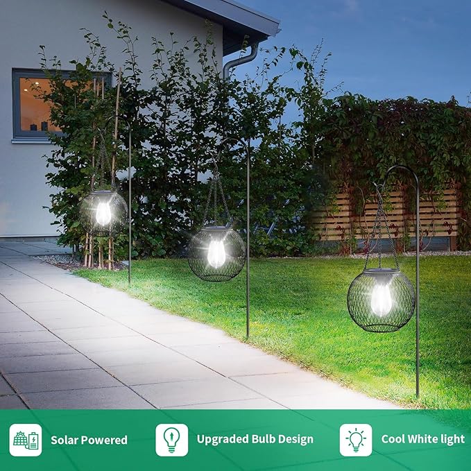 UBright Solar Lantern Lights Outdoor Waterproof Metal Hanging Solar Lights for Outside Outdoor Lanterns Decorative for Garden Yard Patio 2 Pack,Cool White