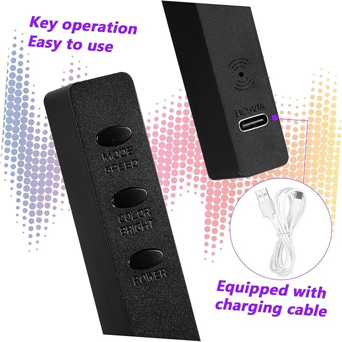 2-Pack RGB Rhythm Light Bars Rechargeable Sound Activated LED Lights for Ambient Lighting in Car and Bedroom Voice Activated Adjustable Brightness