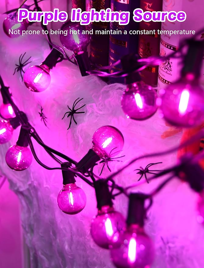 SUNSGNE G40 LED Purple Lights Outdoor, 25 Feet Halloween Purple String Lights with 25 Count Bulbs for Halloween Thanksgiving Indoor Outdoor Party Festival Haunted House Decor