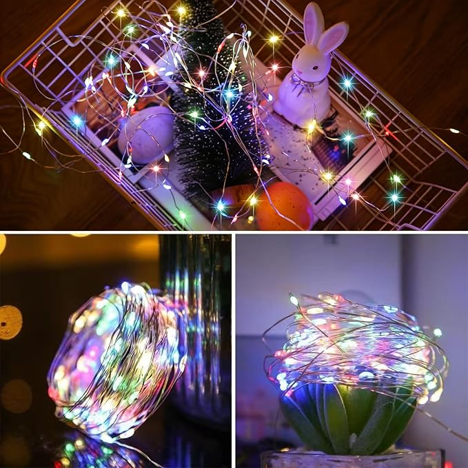 LAMPHOME 100 LED 33FT Multicolor Easter Fairy Lights Battery Operated with Remote, Colorful Mini Starry String Lights Multi Functions & Timer,Twinkle for Home Bedroom Wedding DIY Centerpiece Decor