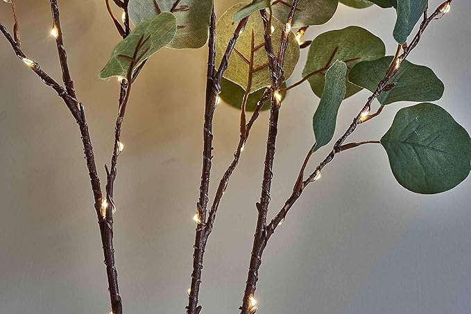 LITBLOOM Lighted Eucalyptus Branches 24IN 36 LED with Timer Battery Operated Lit Artificial Greenery for Wedding Party Home Spring Decoration Indoor Outdoor