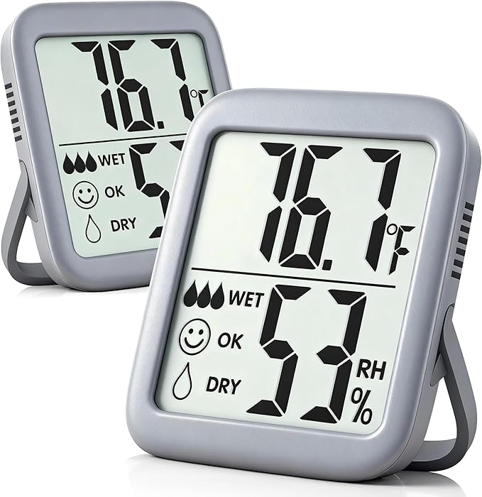 Antonki 2 Pack Room Thermometer for Home, Hygrometer Indoor Humidity Meter Gauge, Digital Temperature and Humidity Monitor Sensor for House, Terrarium, Incubator, Greenhouse - Battery Included