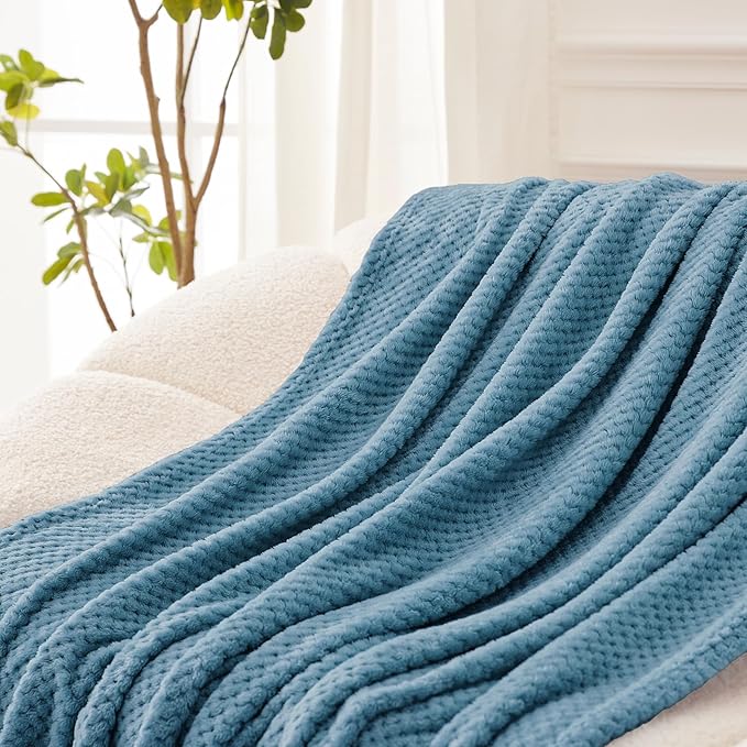 Exclusivo Mezcla Fleece Bed Blanket Queen Size, Super Soft and Warm Blankets for Couch, Sofa and Bed Waffle Textured, Cozy, Fuzzy and Lightweight (Slate Blue, 90x90 Inches)