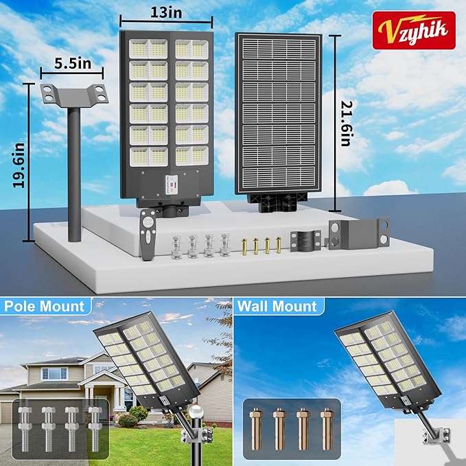 Solar Street Lights Outdoor Waterproof Dusk to Dawn, Large 9000W Outdoor Floodlight LED Motion Sensor, 7000K Wide Angle Parking Lot Flood Lamp Remote Control for Yard Garden