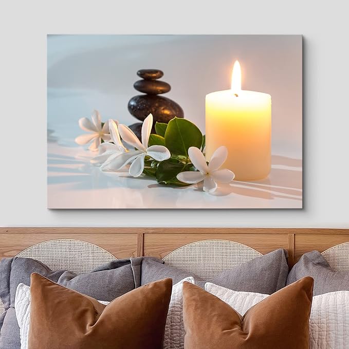 wall26 Canvas Print Wall Art Tropical White Flowers Massage Stone Spa Candles Yoga Nature Photography Realism Rustic Scenic Landscape Colorful for Living Room, Bedroom, Office - 32"x48"