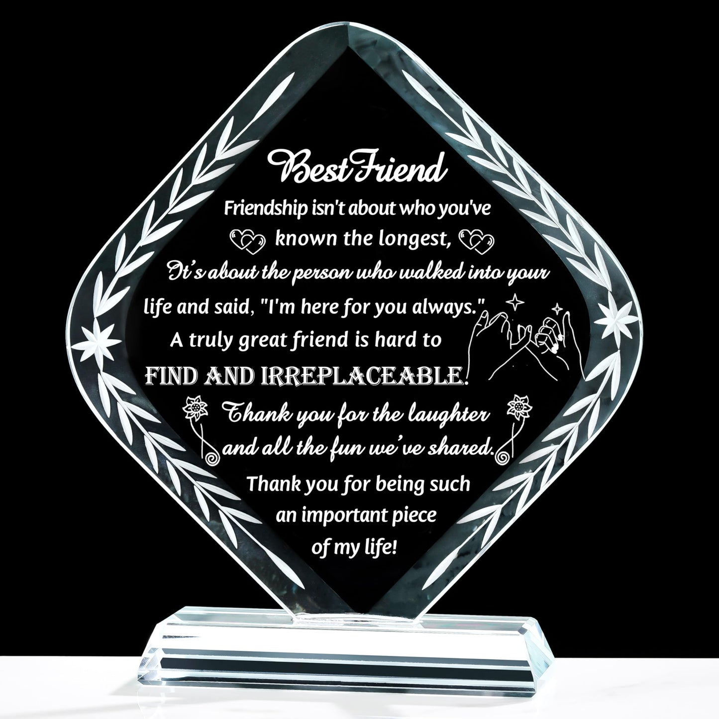 Movdyka Laser-Engraved Crystal Friendship Plaque - Heartfelt for Women, Bestie or Sisters, Forever Friends Keepsake, Unique Birthday for Best Friends Women Female