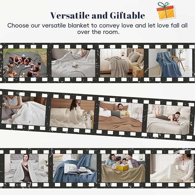 PHF 100% Cotton Waffle Weave Throw Blanket, Soft Lightweight Breathable Cozy Throws for Couch Bed Sofa, Luxury Aesthetic Woven Blanket for Home Decor & Office, 50"x60", Baby Blue