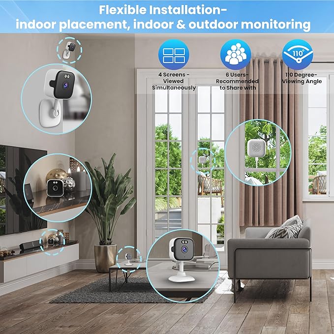 【2 Pack】 Window Cameras with 32GB SD Cards, 2K 3MP Indoor Cameras for Home Security, AI Starlight Color Night Vision, Easy Install & Use, 24/7 Recording, Support 5GHz & 2.4GHz WiFi