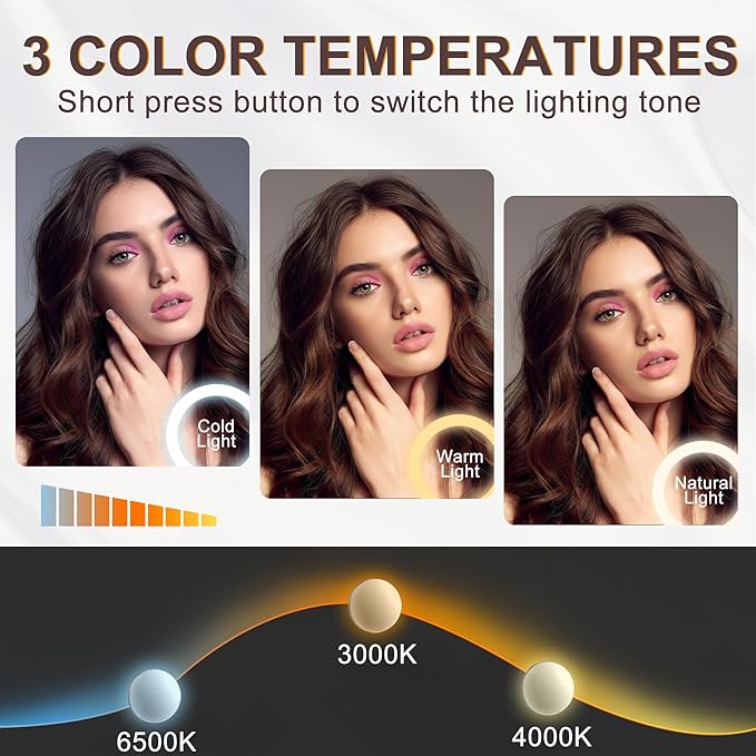 Hasipu LED Makeup Mirror with Bluetooth Speaker, 10.6" x 14" Hollywood Vanity Mirror with Lights, Rounded Rectangle White Frame, 3 Modes Light, Smart Touch Control Dimmable, 360°Rotation