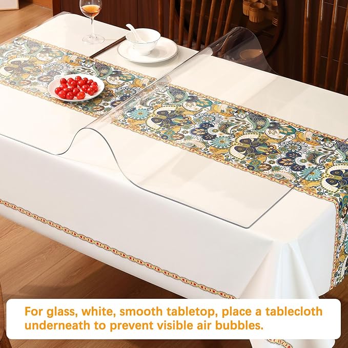 40 X 66 Inch Clear Plastic Dining Table Protector Tablecloth Desk Pad Mat Waterproof PVC Vinyl Rectangular Wooden Furniture Coffee Glass End Entryway Sofa Side Cabinet Top Protection Countertop Cover