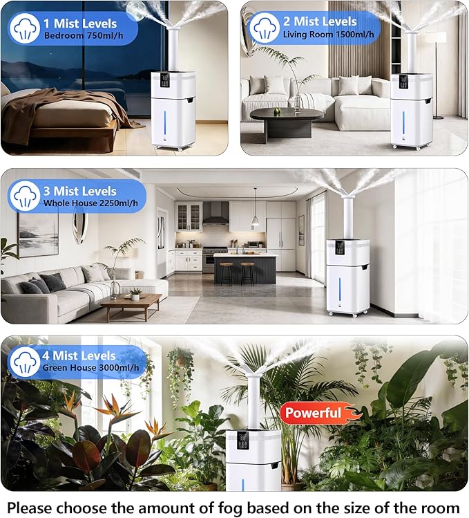 30L/7.93Gal Humidifier Large Room 4200 ft², Supersized Cool Mist, 120H Quiet Humidifiers for Bedroom, 3000mL/h Mist Output, Touch/Remote Control, Humidifiers for Home, Whole House, Plant, White