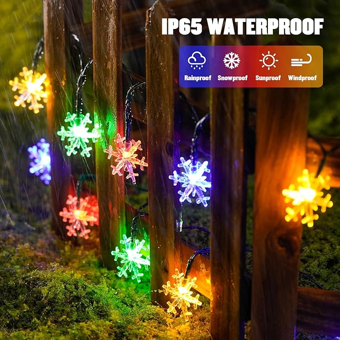 JMEXSUSS Solar Snowflake Lights Outdoor Waterproof, 30.6FT 50 LED Solar String Lights, 8 Modes Christmas Light for Outside Garden Patio Yard Decorations