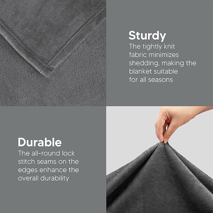 Utopia Bedding Fleece Blanket Queen Size Grey 300GSM Luxury Anti-Static Fuzzy Soft Microfiber Bed Blanket (90x90 Inch)