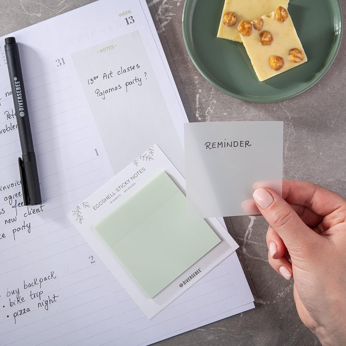 DiverseBee 50 Sheets Pastel Transparent Sticky Notes, 3x3” Clear Sticky Tabs, Translucent Page Flags Book Markers Stickers, Planner Accessories, Bible Journaling Study Office Supplies (Eggshell)