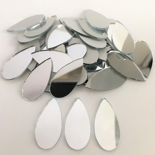 NUO RUI 150pcs 1" x 1/2"" Teardorp Shape Craft Mirrors Small Mosaic Mirror Tiles for Craft Projects"