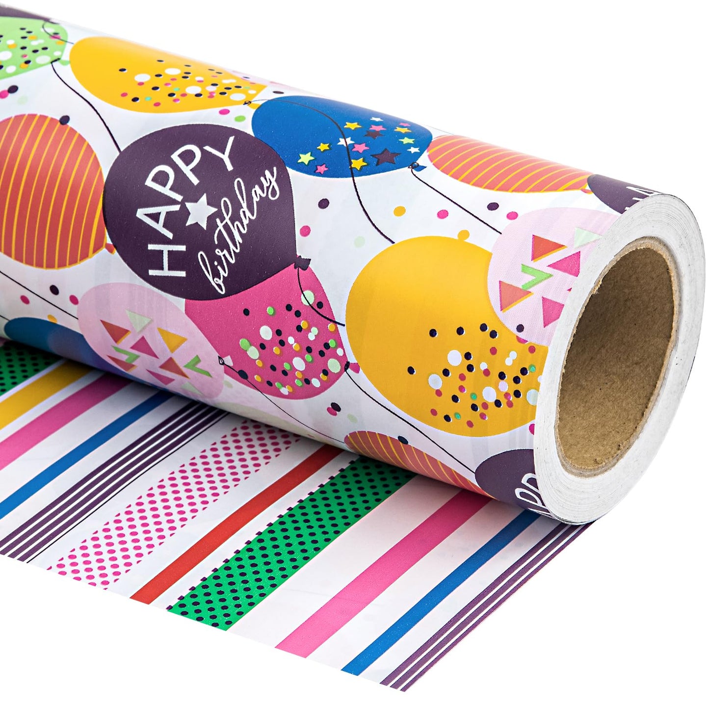 WRAPAHOLIC 30 Inch Jumbo Reversible Birthday Wrapping Paper - 30 Inch x 100 Feet Jumbo Roll - Colorful Balloon with Confetti Design for Birthday, Baby Shower
