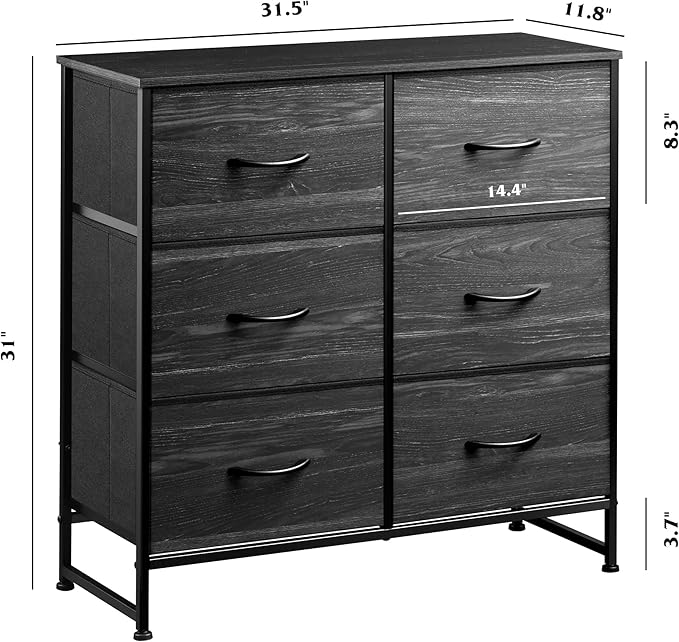 WLIVE Black Dresser for Bedroom, 6 Drawer Double Dresser, Fabric Storage Tower with Fabric Bins, Chest of Drawers for Closet, Living Room, Hallway
