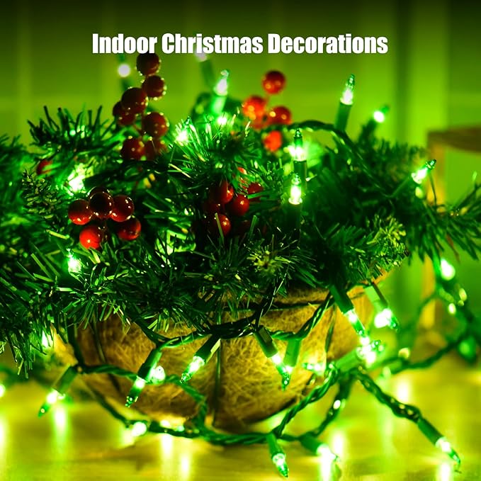 Green Christmas Lights St Patricks Day Decorations 100 Count Incandescent Light UL Certified Connectable Christmas Tree Lights for Indoor Outdoor Xmas, Wedding, Party, Home Decorations