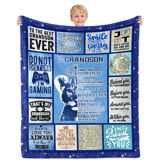 Sulpoie Grandson Gifts from Grandma Grandpa, Christmas Graduation Birthday Gifts for Grandson Throw Blanket 60"x50"