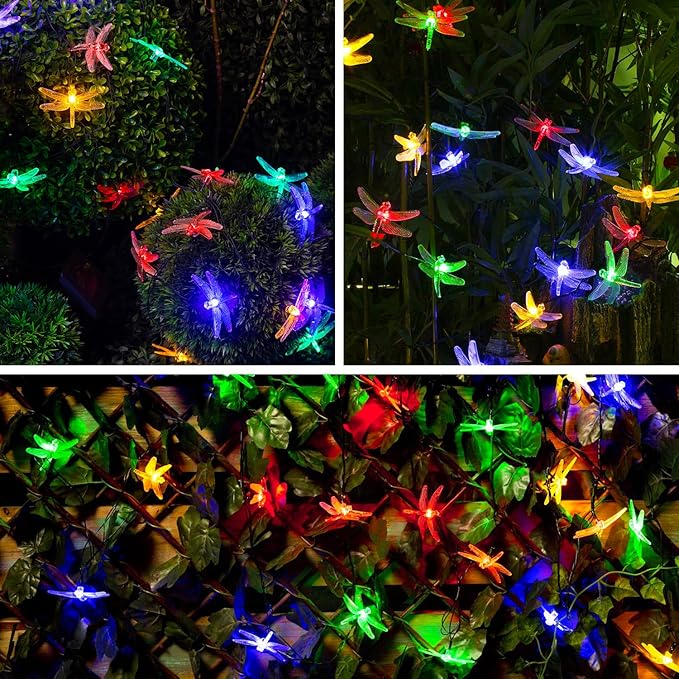 JMEXSUSS Dragonfly Solar String Lights Outdoor, 25.6FT 30 LED Waterproof Solar Fairy Lights, Solar Lights Outdoor for Garden Patio Yard Decorations, Dragonfly