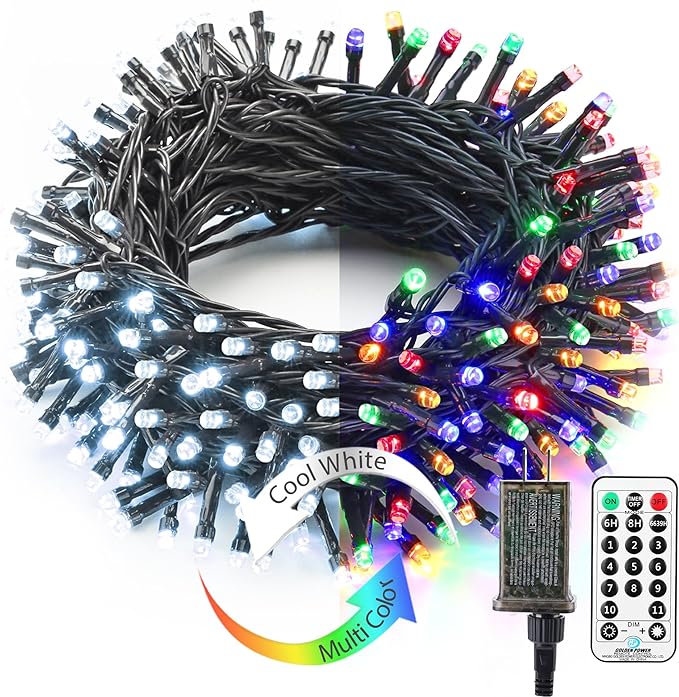 Brizled Color Changing Christmas Lights, 65.67ft 200 LED Cool White & Multicolor Christmas Lights, 11 Modes Remote Dimmable 29V Safe Adapter Outdoor Christmas Tree Lights String for Xmas Party Tree