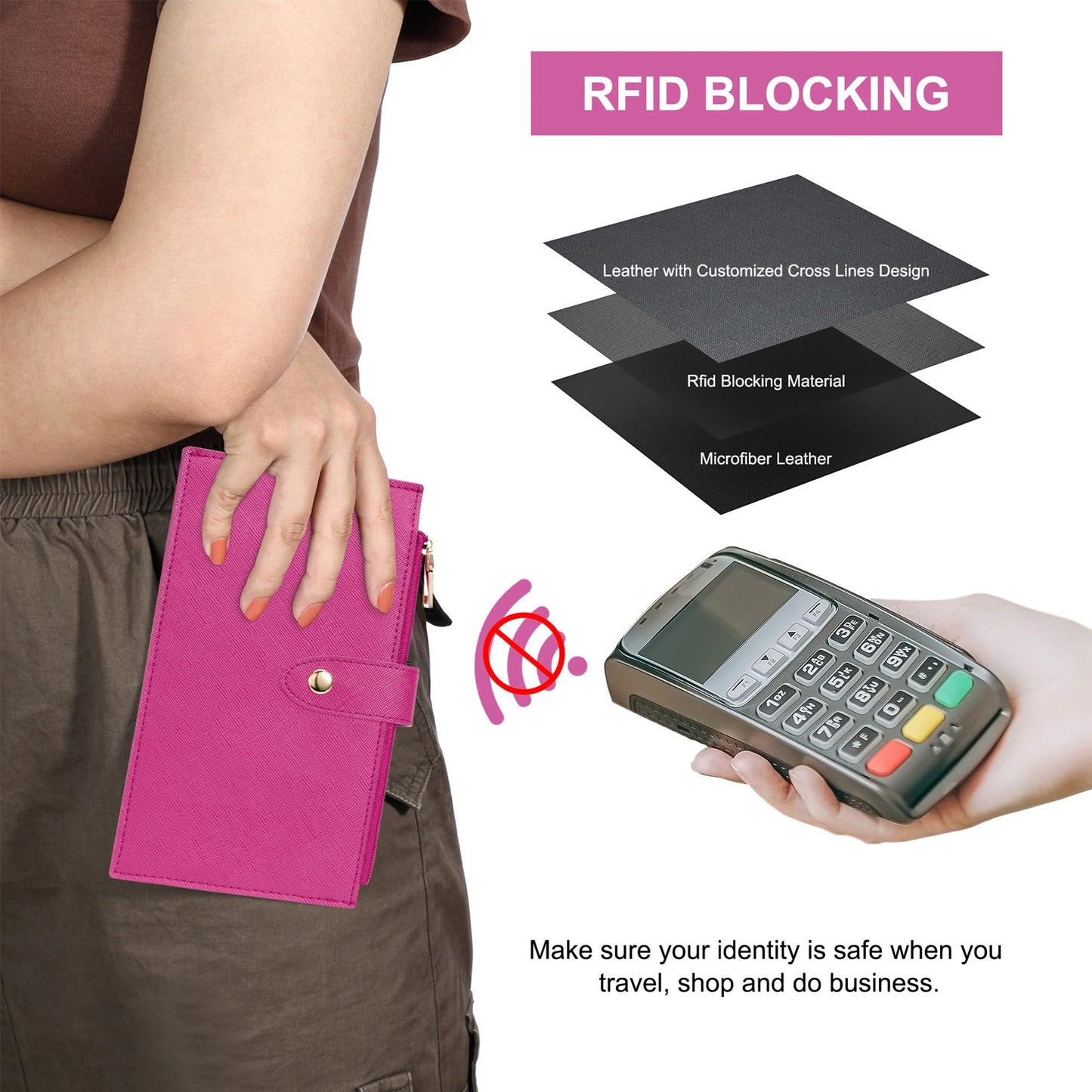 Travelambo RFID Wallet Women Large Size Bifold Multi Card Wallet Case with Zipper Pocke Credit Card Holder for Women