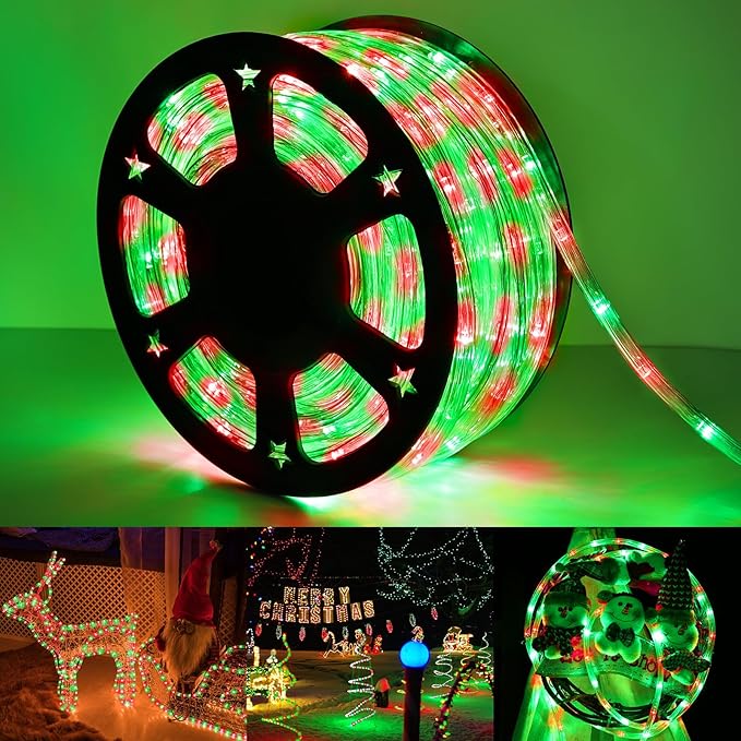 100ft LED Rope Lights Outdoor, 720 LED Connectable and Flexible Tube Lights with 8 Modes, Waterproof LED Rope Lighting for Garden Patio Pool Bedroom PartyIndoor Outdoor Christmas Decor (Red & Green)