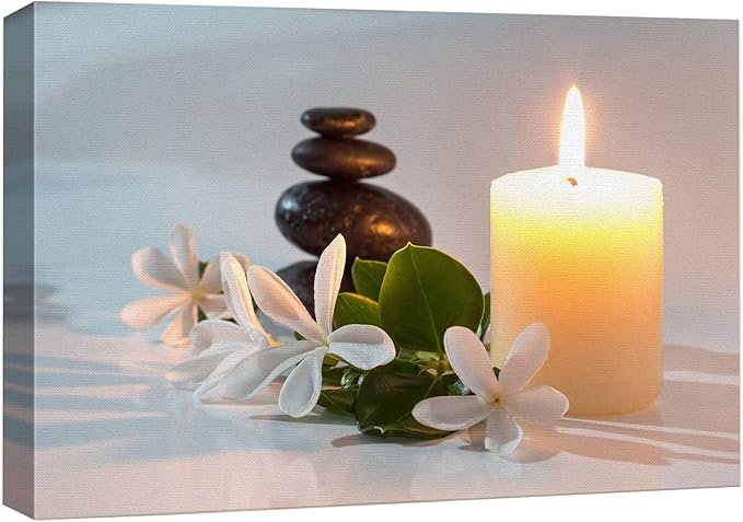 wall26 Canvas Print Wall Art Tropical White Flowers Massage Stone Spa Candles Yoga Nature Photography Realism Rustic Scenic Landscape Colorful for Living Room, Bedroom, Office - 32"x48"