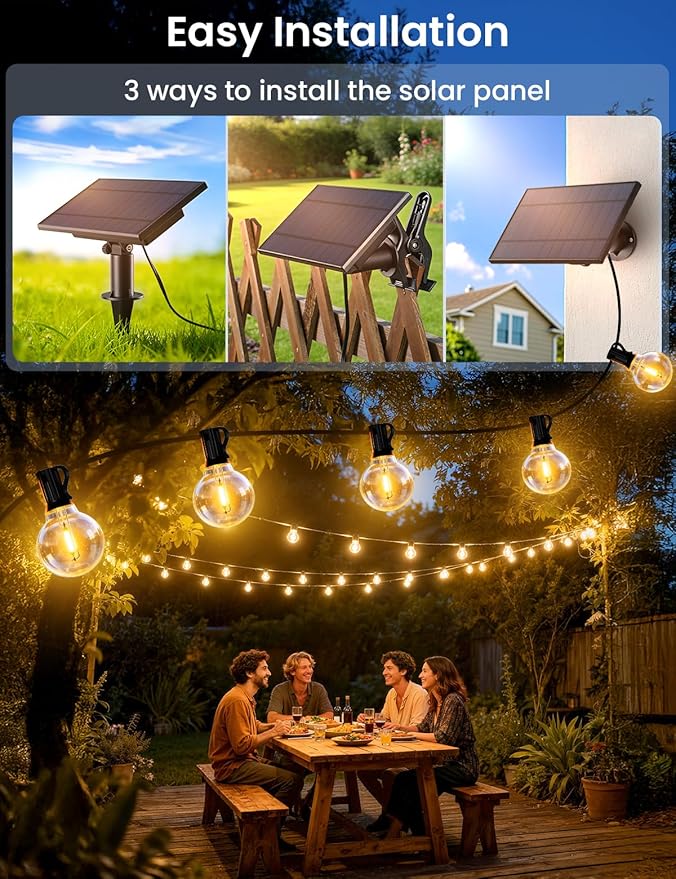 Brightever 100FT Solar String Lights Outdoor with Remote and 36+2 LED Shatterproof G40 Bulbs, Dimmable & Timable, 3 Lighting Modes, Waterproof Solar Power Outdoor Lights for Patio, Garden, Wedding