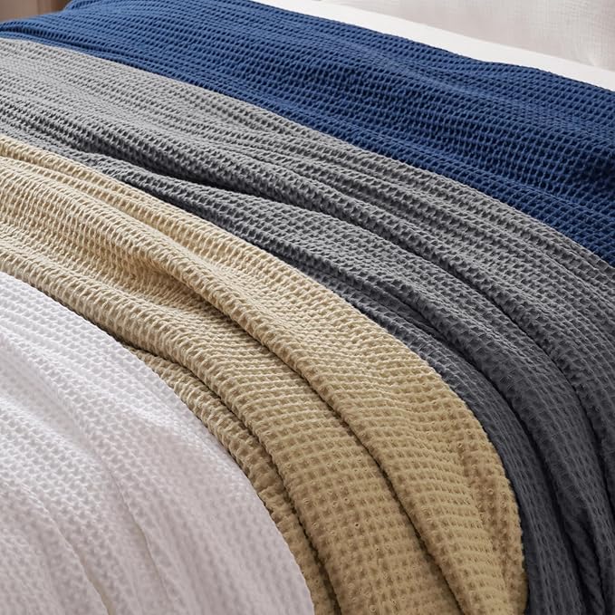 PHF 100% Cotton Waffle Weave Blanket Twin Size for Bed,Snag Proof Lightweight Breathable Throw for Couch,Great for Layering in Cold Weather,Machine Washable,Home Decor Gift-Khaki/Simply Taupe