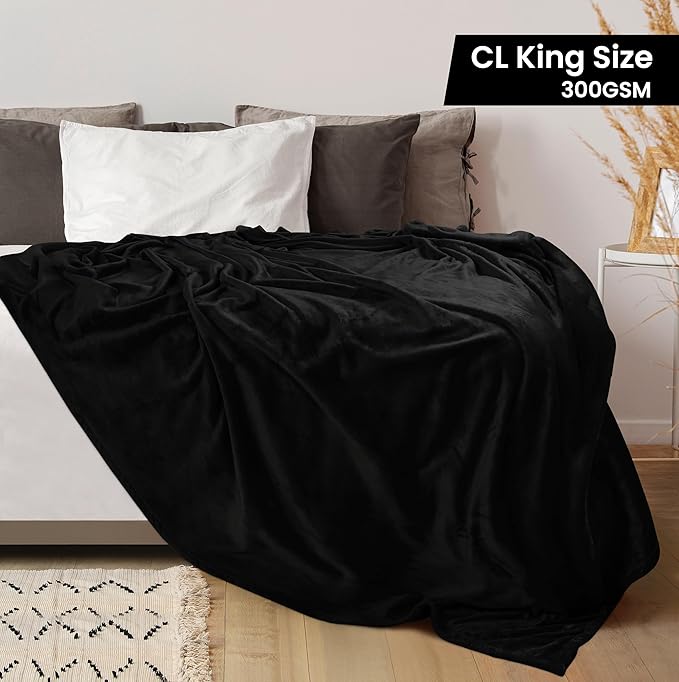 Utopia Bedding Fleece Blanket California King Size Black 300GSM Luxury Fuzzy Soft Anti-Static Microfiber Bed Blanket (102x96 Inch)