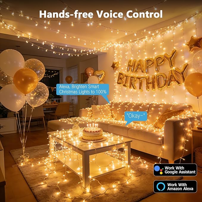 Brizled Smart String Lights Warm White, 32.8ft 100 LED String Lights Work with Alexa & Google Home, Dimmable APP Fairy Light Music Sync Xmas Tree Light Clear Wire for Home Christmas Tree Party Decor