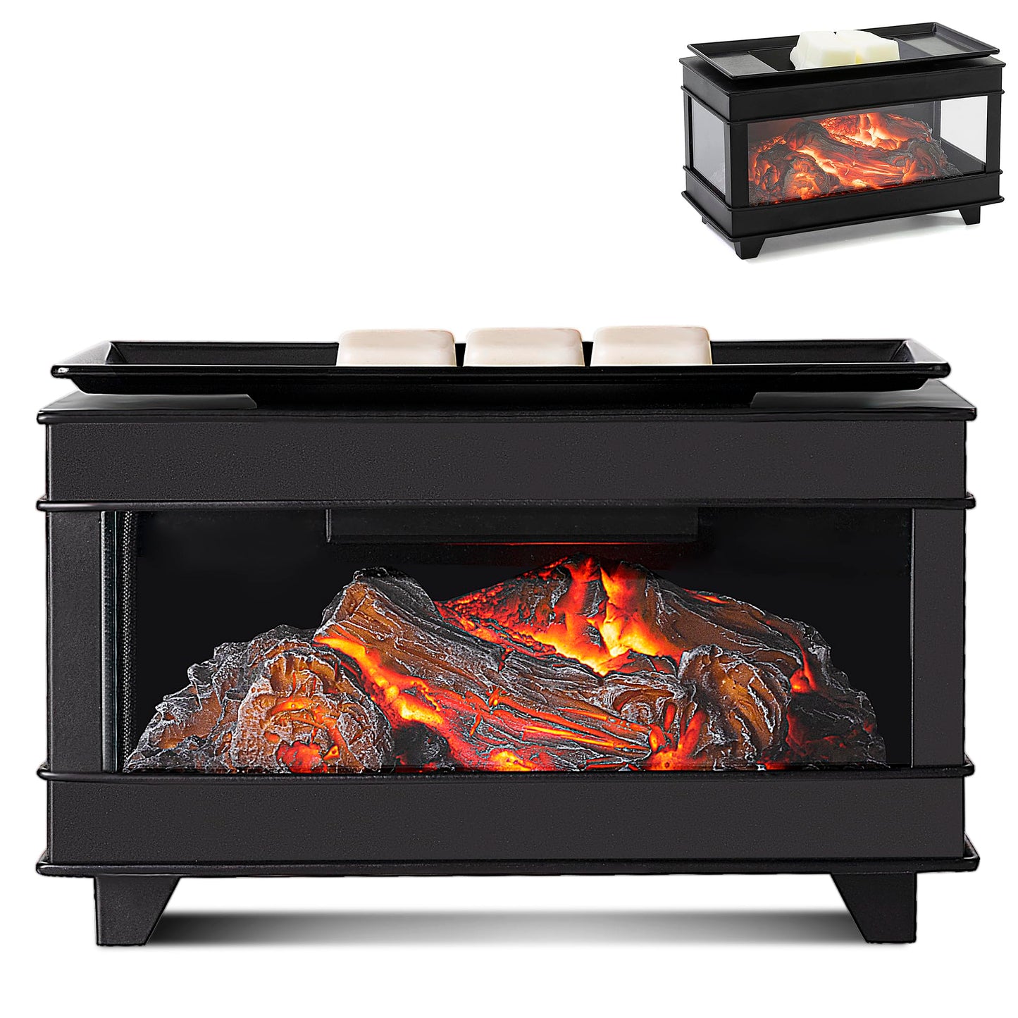 YSong Freestanding Fireplace Wax Warmer,Wax Warmer for Scented Wax,Electric Wax Melt Warmer,Full Metal Wax Melter,Wax Burner Fragrance Warmer for Home Office Gifts&Decor (Three-Sided Glass)