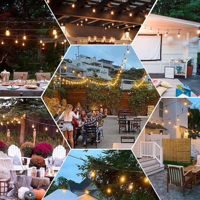 GANA 12V Low Voltage & Safe LED Outdoor String Lights,48FT 15 Shatterproof Bulbs, 2200K Warm White Pergola Lights for Your House's, Garden, Fence, Porch,Balcony,and Bistro
