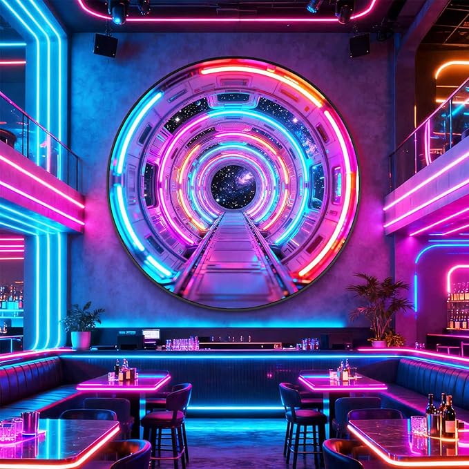 DAJIAYIQI LED Light Decor Wall Art, 3D Wall Sculpture Decoration with Aluminum Frame, Full-screen LED Illuminated Panel, Technological Glowing Wall Art for Bars Hotels E-sports Room(A,60cm)