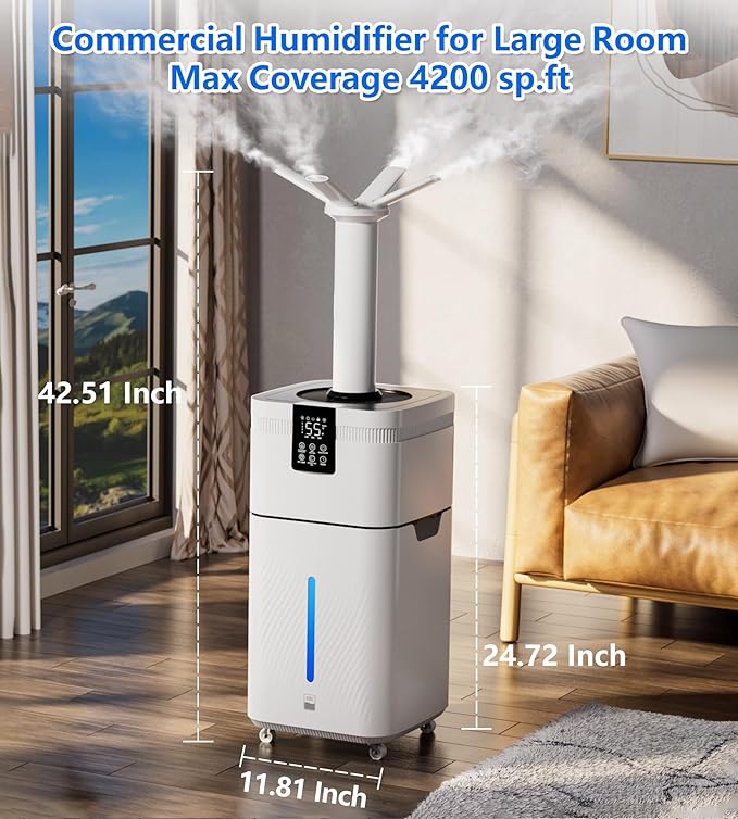 30L/7.93Gal Humidifier Large Room 4200 ft², Supersized Cool Mist, 120H Quiet Humidifiers for Bedroom, 3000mL/h Mist Output, Touch/Remote Control, Humidifiers for Home, Whole House, Plant, White