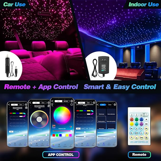 VASTFIRE Starlight Headliner Kit - 300pcs 0.03in 9.8ft Fiber Optic Star Lights for Car with 16W RGBW, Twinkle & Music Sync, APP/Remote Control for Car Roof/Bedroom Ceiling