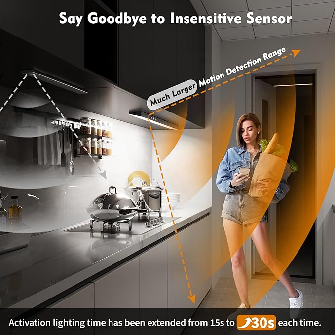 1Pack Touch Control Under Cabinet Lighting, 160LED Super Bright, 4000mAh Long-Lasting, Magnetic Rechargeable Motion Sensor Under Counter Lights for Kitchen, Closet, Remote, Dimmable, 3CC丨Black