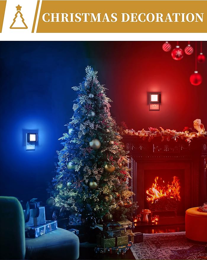 DORESshop Blue Night Light [2 Pack], Night Lights Plug Into Wall, Night Light Dusk to Dawn Sensor, LED NightLight Adjustable Brightness, Bedroom, Bathroom, Hallway, Stairs, Christmas, Party
